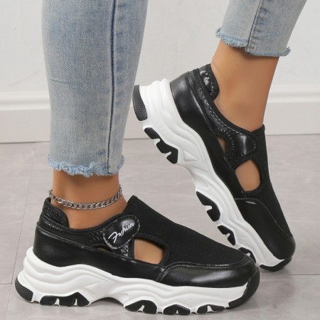 Black Casual Hollowed Out Patchwork Contrast Round Comfortable Out Door Shoes