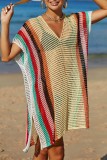 White Sexy Patchwork Hollowed Out See-through Contrast Swimwears Cover Up