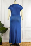 Royal Blue Street Print Quaste V-Ausschnitt Gerade Kleider in Übergröße