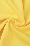 Amarelo Sexy Folho Sólido Sem Alça Manga Curta Duas Peças