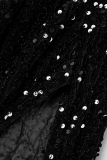 Schwarze, sexy Patchwork-Pailletten mit hoher Öffnung und Spaghettiträgern, Trompeten-Meerjungfrauenkleider