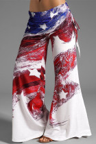 Blue Red Street Print Patchwork High Waist Wide Leg Positioning Print Bottoms