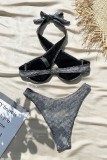 Silver Sexy Bronzing Hollowed Out Backless Swimwears (With Paddings)