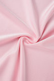 Розовое сексуальное однотонное базовое платье с коротким рукавом и коротким рукавом