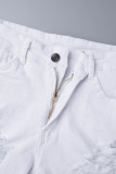 Pantalones cortos de mezclilla flacos de cintura alta rasgados sólidos casuales blancos