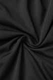 Robes longues noires sexy solides évidées à col rond