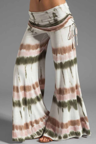 Apricot White Street Print Patchwork High Waist Wide Leg Positioning Print Bottoms
