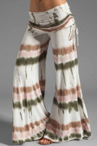 Pantalones con estampado de posicionamiento de pierna ancha de cintura alta con estampado de patchwork blanco albaricoque