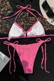 Pink Sexy Solid Bandage Backless Swimwears (mit Polsterungen)