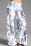 Pantaloni con stampa di posizionamento delle gambe larghe a vita alta patchwork con stampa stradale blu
