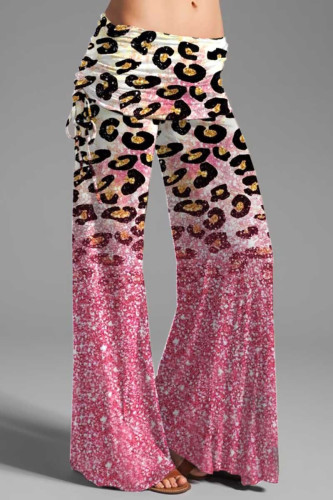 Pink Casual Street Print Patchwork Draw String High Waist Wide Leg Positioning Print Bottoms