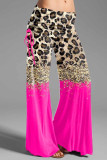 Pantaloni con stampa di posizionamento delle gambe larghe a vita alta con cordoncino con stampa patchwork rosa casual