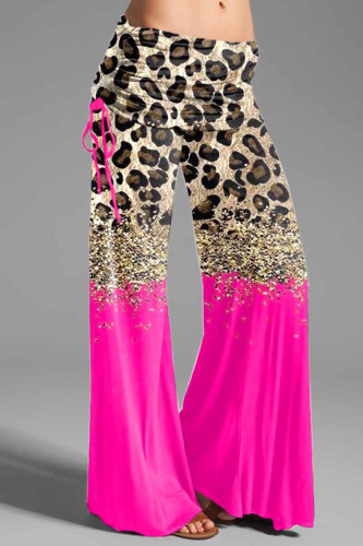 Rose Red Casual Street Print Patchwork Draw String High Waist Wide Leg Positioning Print Bottoms