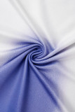 Синий сексуальный повседневный принт Базовая половина водолазки с коротким рукавом из двух частей