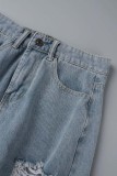 Синие повседневные однотонные узкие джинсовые юбки с рваными разрезами и высокой талией с кисточками