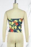 Blauwe Sexy Casual Print Backless Strapless Tops