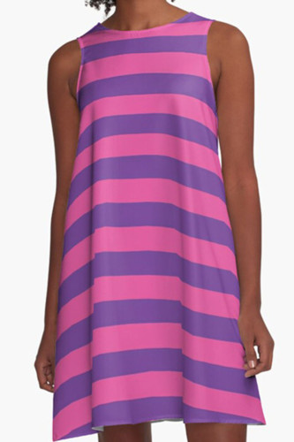 Deep Pink Casual Print Patchwork O Neck A Line Dresses