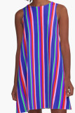 Lichtroze casual print patchwork O-hals A-lijn jurken
