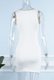 白いセクシーなパッチワーク シースルー O ネック ノースリーブ ドレス ドレス