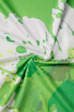 Tute taglie forti con scollo a V tie-dye stampa casual verde