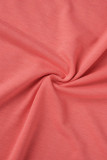 ピンク カジュアル レタープリント ベーシック 斜め襟 半袖 XNUMX枚組
