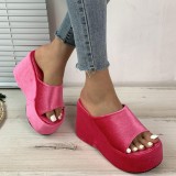Rojo Casual Daily Patchwork Color sólido Round Out Door Wedges Shoes (Altura del tacón 3.54in)
