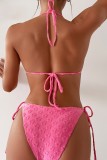 Roupa de banho rosa sexy sem costas com bandagem sólida (com acolchoamento)