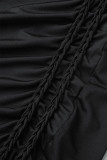 Svarta sexiga solida urholkade O-hals långa klänningar