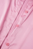 Розовый повседневный однотонный лоскутный комплект из трех предметов с короткими рукавами