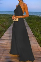 Black Sexy Casual Solid Backless Halter Long Dress Dresses