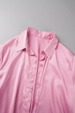 Розовый повседневный однотонный лоскутный комплект из трех предметов с короткими рукавами