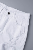 Pantaloncini di jeans skinny a vita alta strappati casual casual bianchi