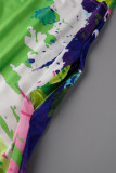 Combinaisons décontractées imprimées tie-dye col en V grande taille vert