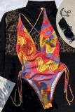 Разноцветные купальники с открытой спиной и сексуальным принтом (с прокладками)