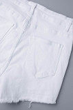 Pantalones cortos de mezclilla flacos de cintura alta rasgados sólidos casuales blancos