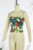 Blauwe Sexy Casual Print Backless Strapless Tops