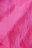 Розово-красный На каждый день Однотонный Кисточка Пэчворк О-образный вырез С короткими рукавами Из двух частей