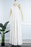 Белое сексуальное однотонное длинное платье с квадратным воротником и открытой спиной Платья