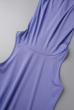 Фиолетовые сексуальные повседневные однотонные длинные платья с капюшоном и воротником с разрезом Платья