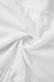 ホワイト セクシー ソリッド バックレス スクエア カラー ロング ドレス ドレス