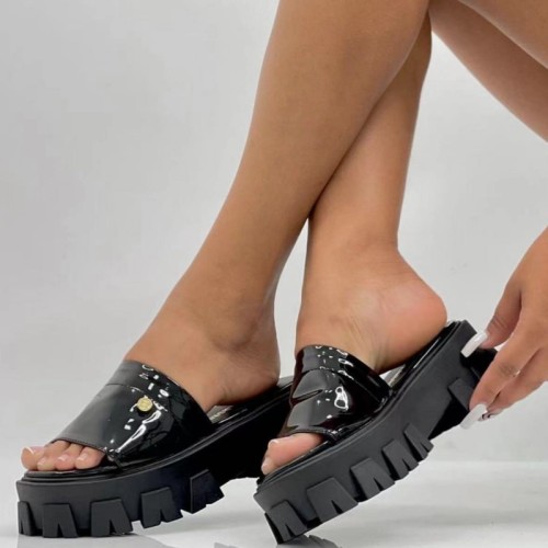 Chaussures compensées noires décontractées quotidiennes en patchwork de couleur unie rondes confortables (hauteur du talon 1.97 po)
