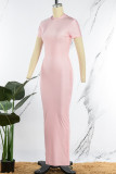 Pink Sexy Solid Basic Half A Turtleneck Short Sleeve Dress Dresses