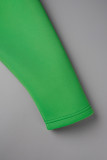 Vestidos de manga comprida verde casual patchwork sólido decote em v