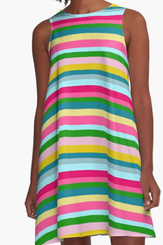 Green Casual Print Patchwork O Neck A Line Dresses