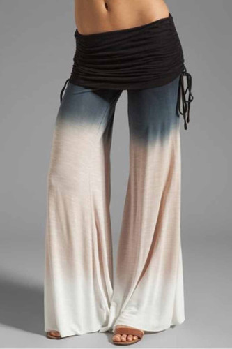 Black Apricot Street Print Patchwork High Waist Wide Leg Positioning Print Bottoms