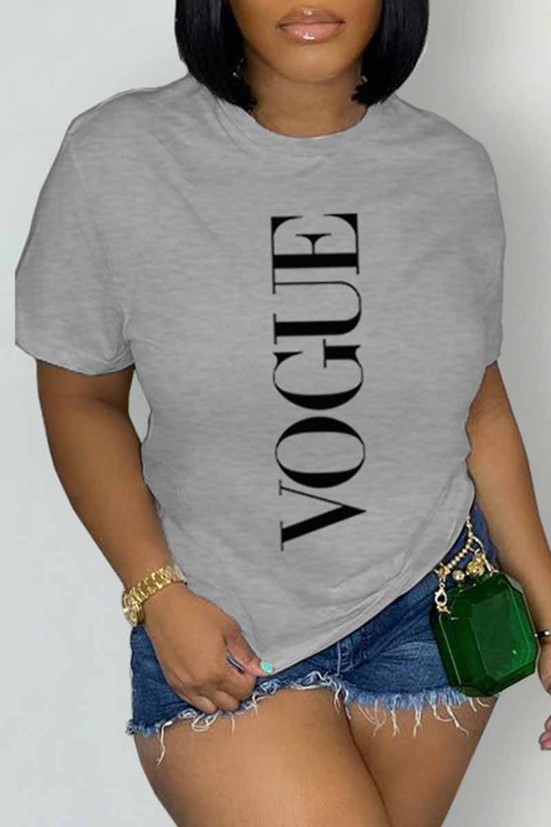 

Grey Casual Print Letter O Neck T-Shirts