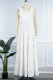 Белое сексуальное однотонное длинное платье с квадратным воротником и открытой спиной Платья