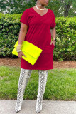 Black Casual Solid Basic V Neck Short Sleeve Dress