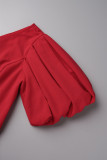 Rot Casual Solid Basic Plissee Kleider mit schrägem Kragen