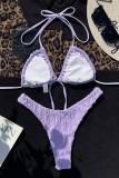 Purple Sexy Solid Bandage Backless Swimwears (With Paddings)